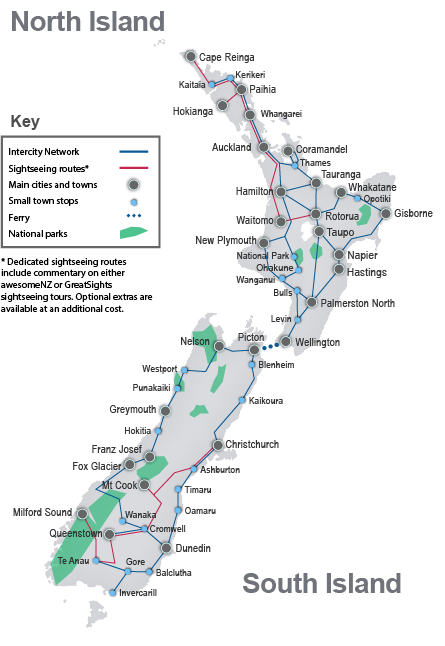New Zealand national bus and coach routes and destinations